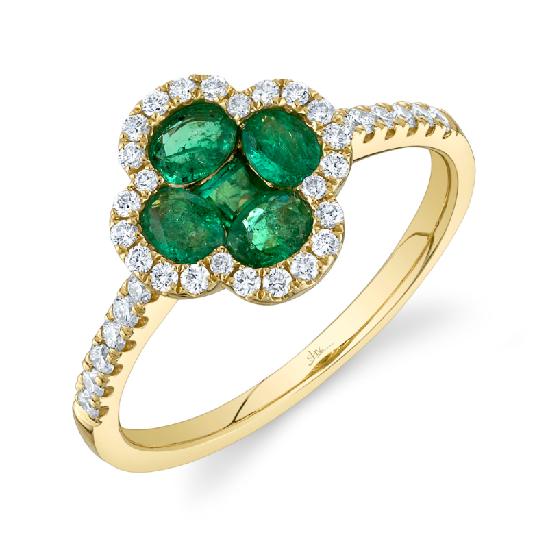 0.30Ct Diamond & 0.70Ct Emerald Clover Ring