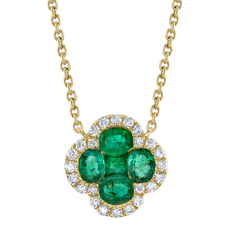 0.16Ct Diamond & 0.65Ct Emerald Clover Necklace
