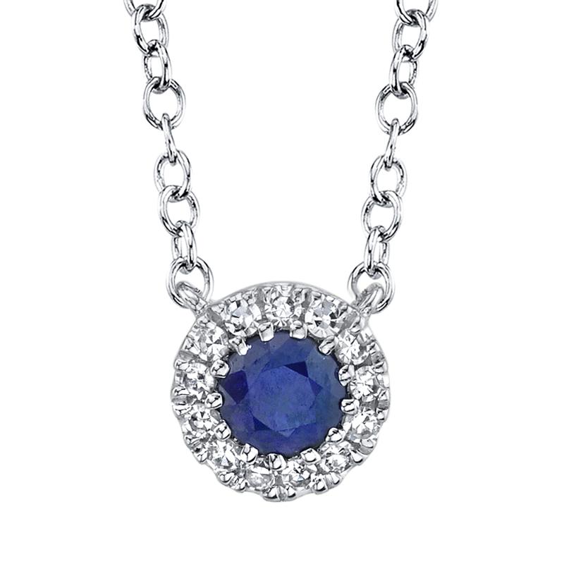 0.04Ct Diamond & 0.14Ct Blue Sapphire 14K W/G Necklace