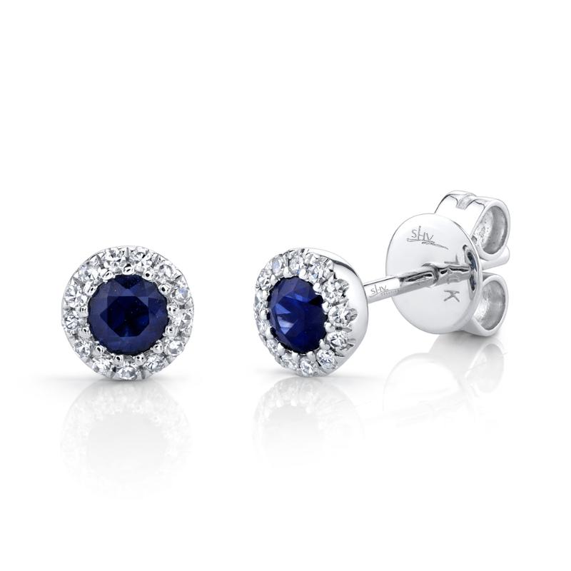 0.08Ct Diamond & 0.28Ct Blue Sapphire 14K W/G Stud Earrings