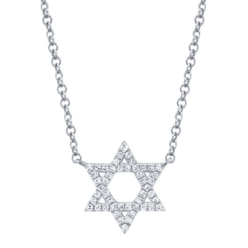 0.11Ct 14K W/G Diamond Star Of David Necklace