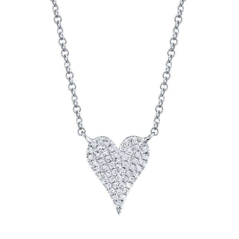 0.11ct 14k White Gold Diamond Pave Heart Necklace