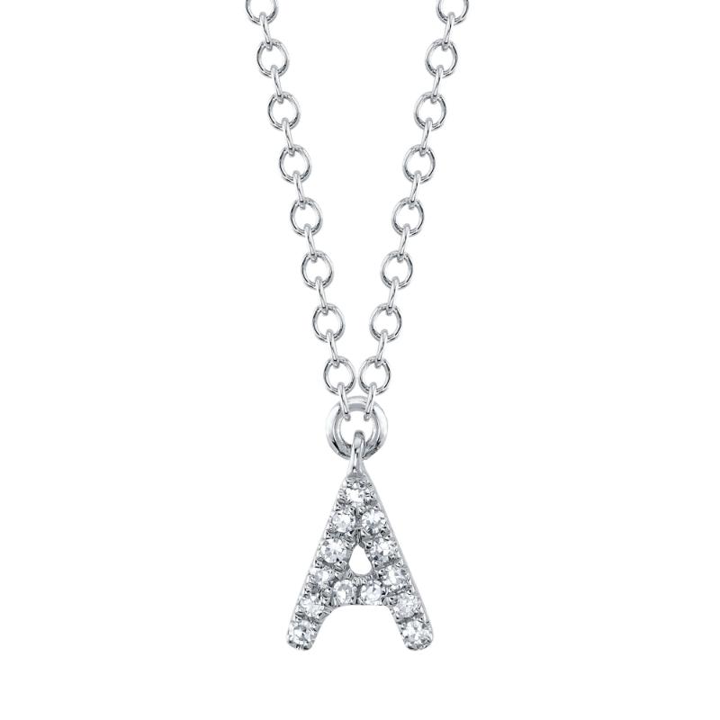 0.04Ct 14K W/G Diamond Necklace - Initial A