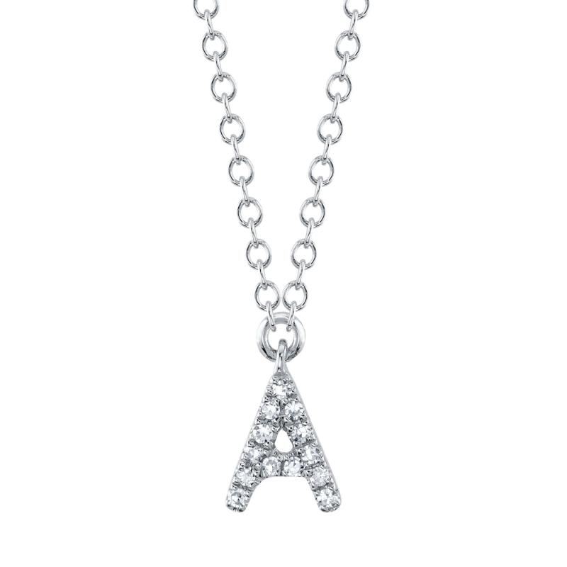 0.04Ct 14K W/G Diamond Necklace - Initial A