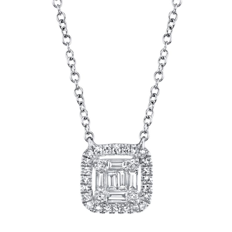 0.22Ct 14K W/G Diamond Baguette Necklace