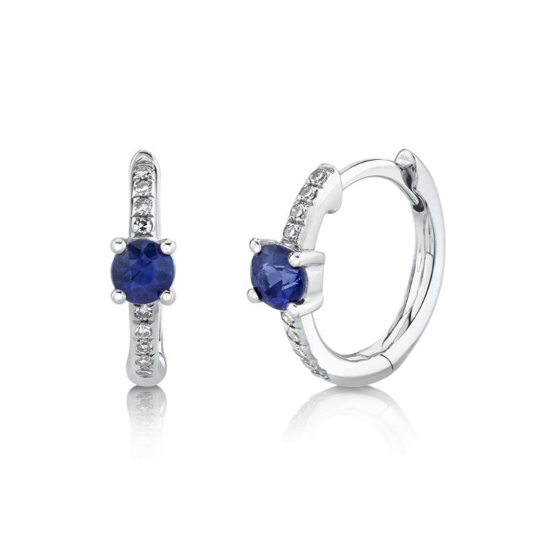 0.06Ct Diamond & 0.33Ct Blue Sapphire 14K W/G Huggie Earrings