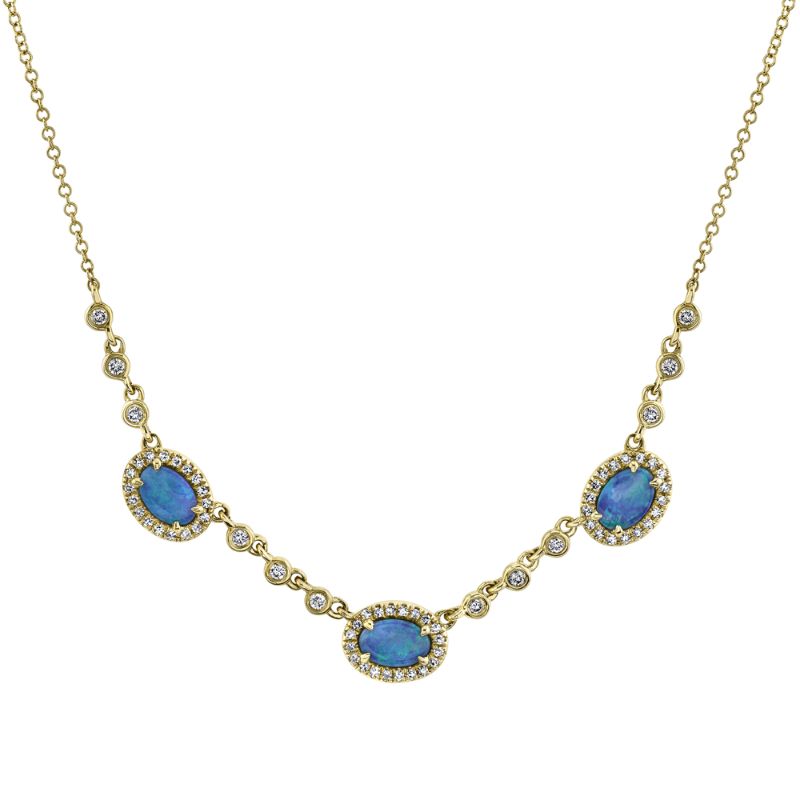 0.32Ct Diamond & 1.18Ct Opal 14K Y/G Necklace