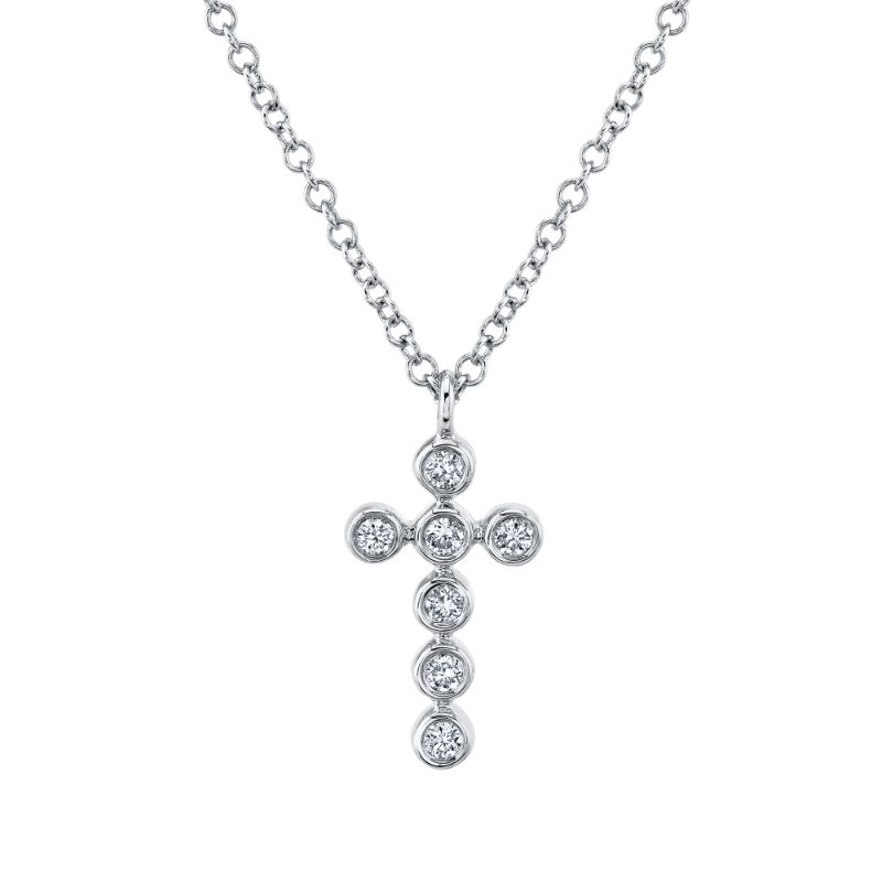 0.09Ct 14K W/G Diamond Bezel Cross Necklace