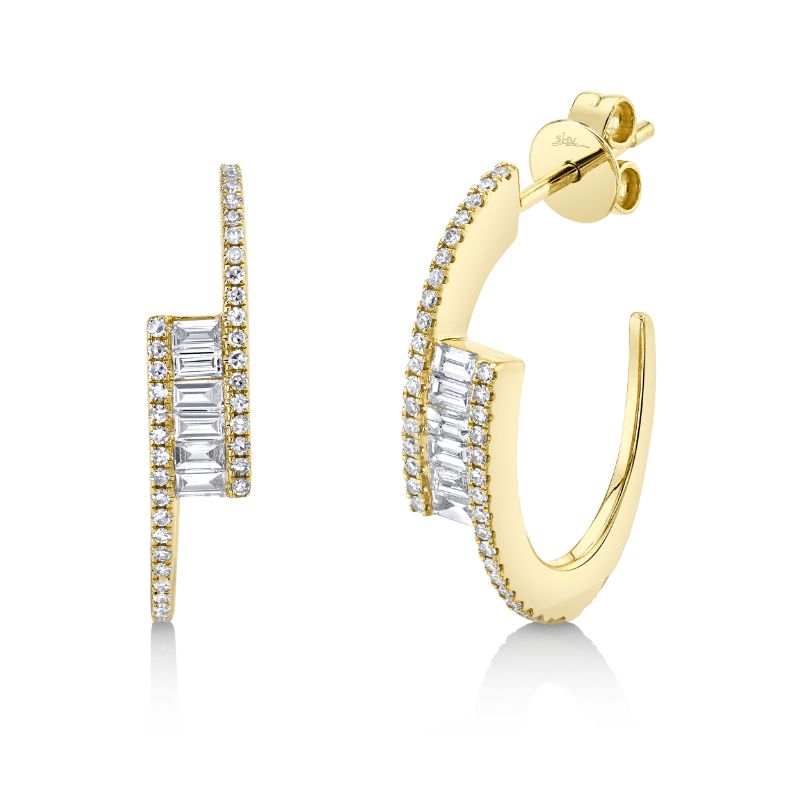 0.60Ct 14K Y/G Diamond Baguette Oval Hoop Earrings