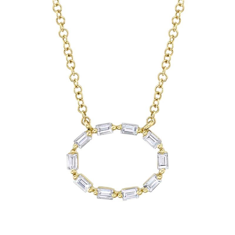 0.22Ct 14K Y/G Diamond Oval Baguette Necklace
