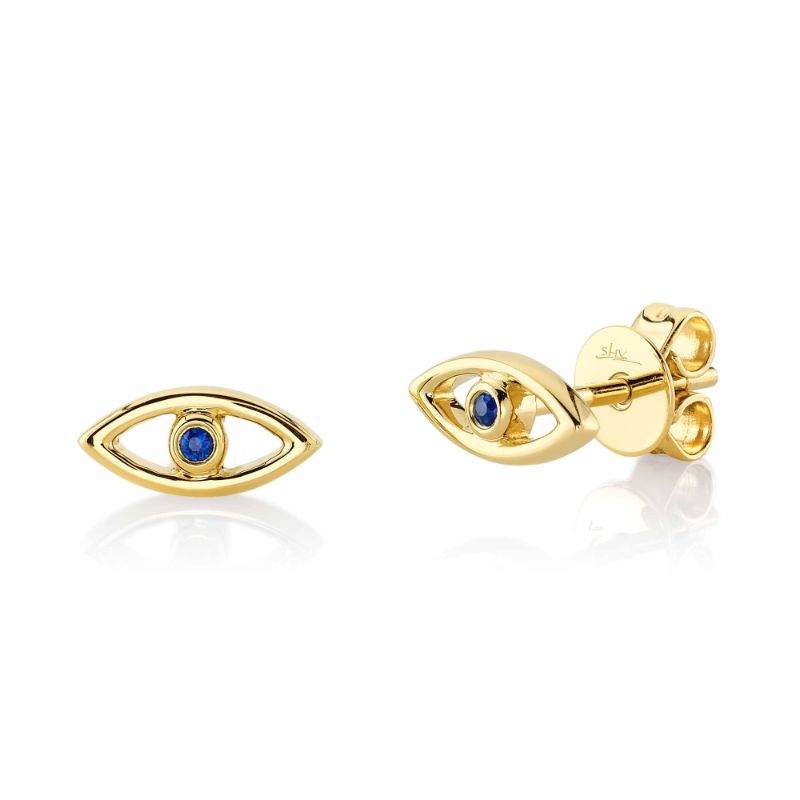 0.02Ct 14K Y/G Blue Sapphire Bezel Eye Stud Earrings