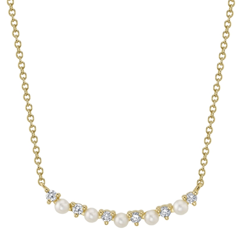 0.12Ct 14K Y/G Diamond & Cultured Pearl Necklace