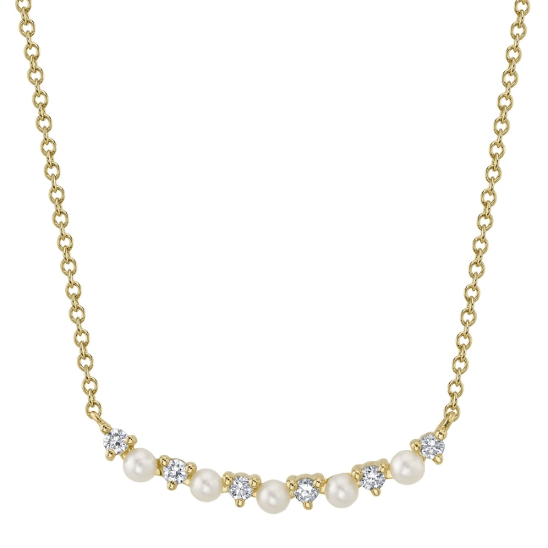 0.12Ct 14K Y/G Diamond & Cultured Pearl Necklace