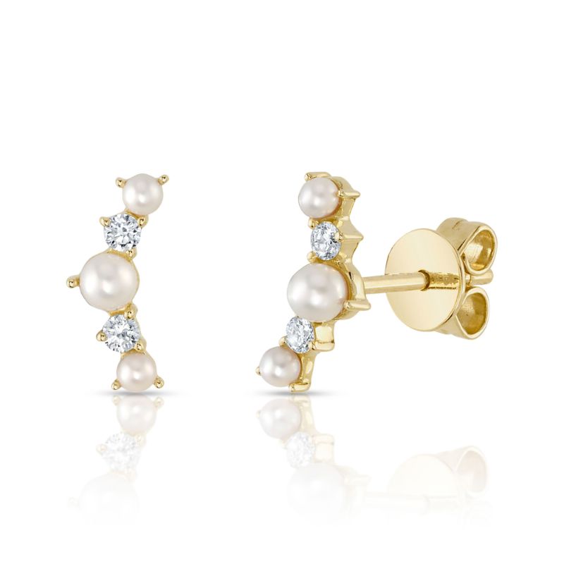 0.09Ct 14K Y/G Diamond & Cultured Pearl Stud Earrings