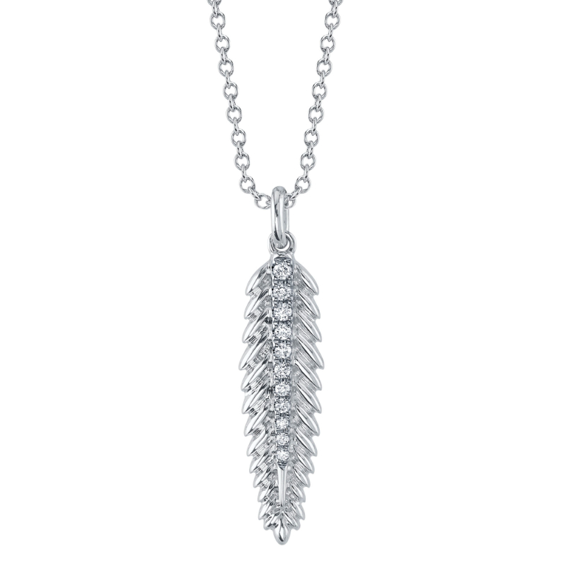 14K White Gold Diamond Pave Feather Pendant Necklace | Shop 14k White Gold  Floral Necklaces | Gabriel & Co