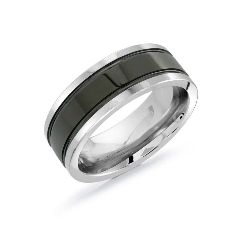 Black/White Polished Tungsten Carbide Wedding Band