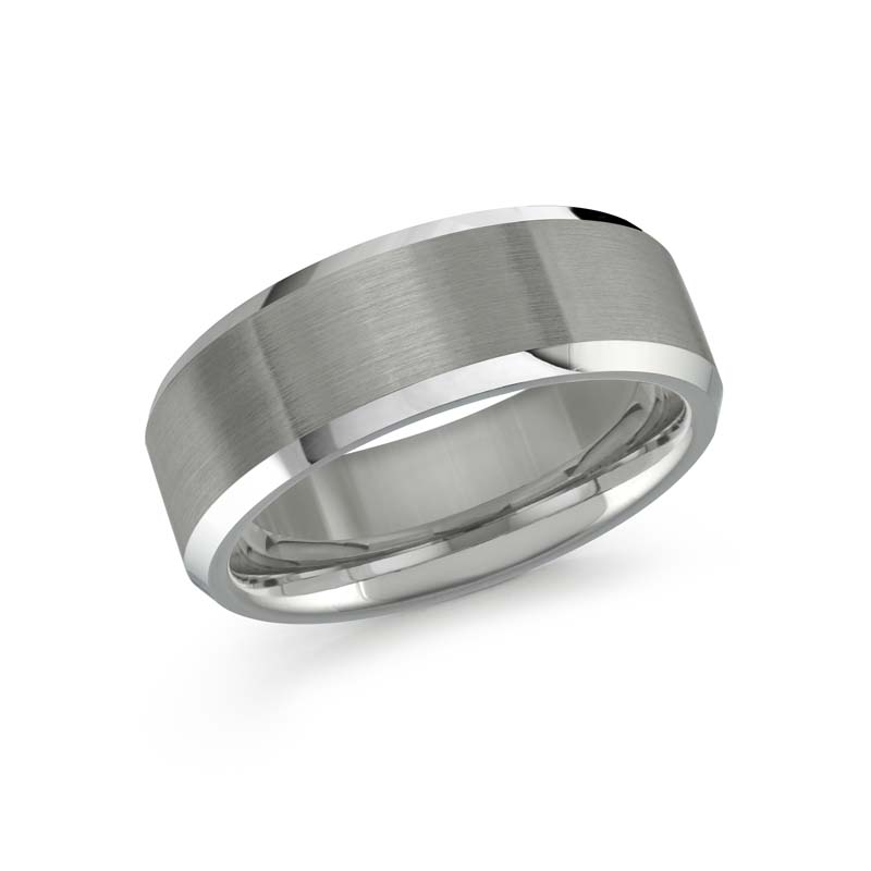 Grey Satin Tungsten Carbide Beveled Edge Wedding Band