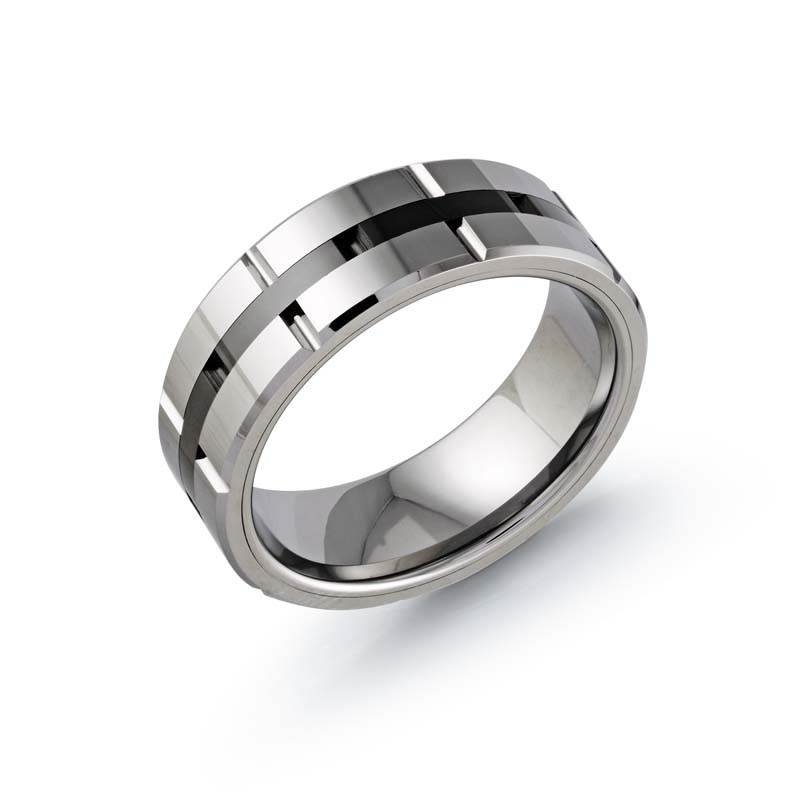 Black/White Polished Tungsten Carbide Wedding Band