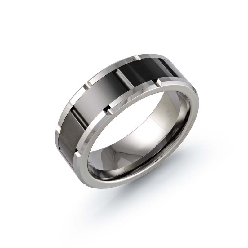 White/Black Polished Tungsten Carbide Wedding Band