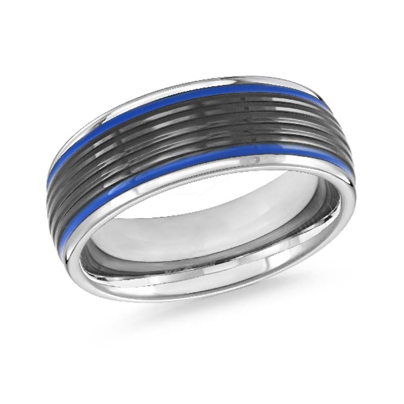 Black/Blue Tungsten Carbide Wedding Band