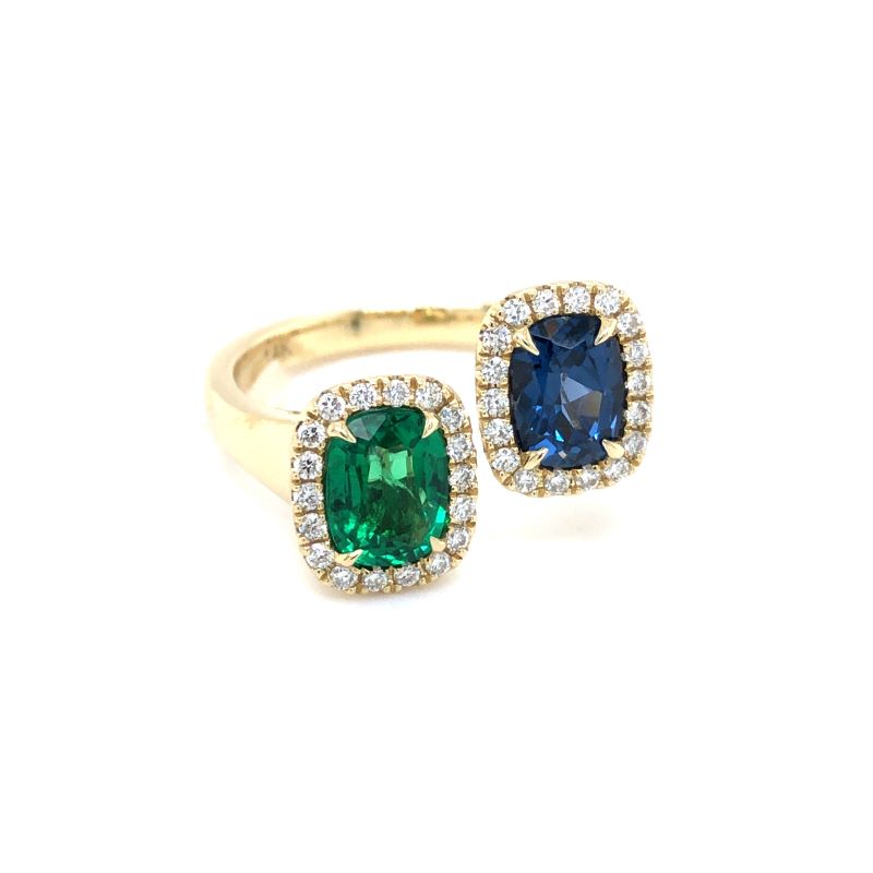 14KY Blue Spinel, Emerald & Diamond Ring