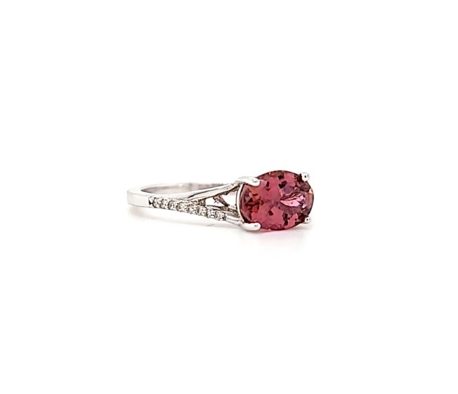 14K White Pink Tourmaline and Diamond Ring