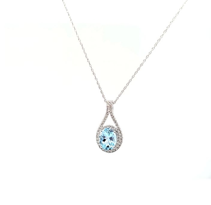 14K White Aquamarine and Diamond Pendant