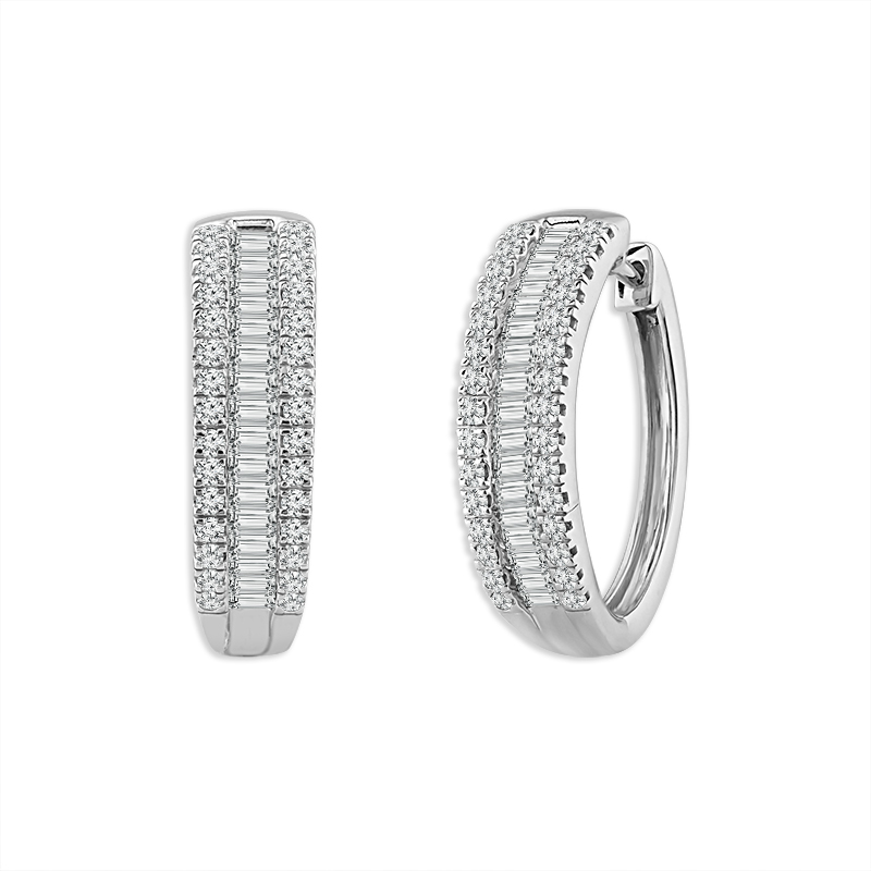 14K White Gold Diamond Hoops 1ctw