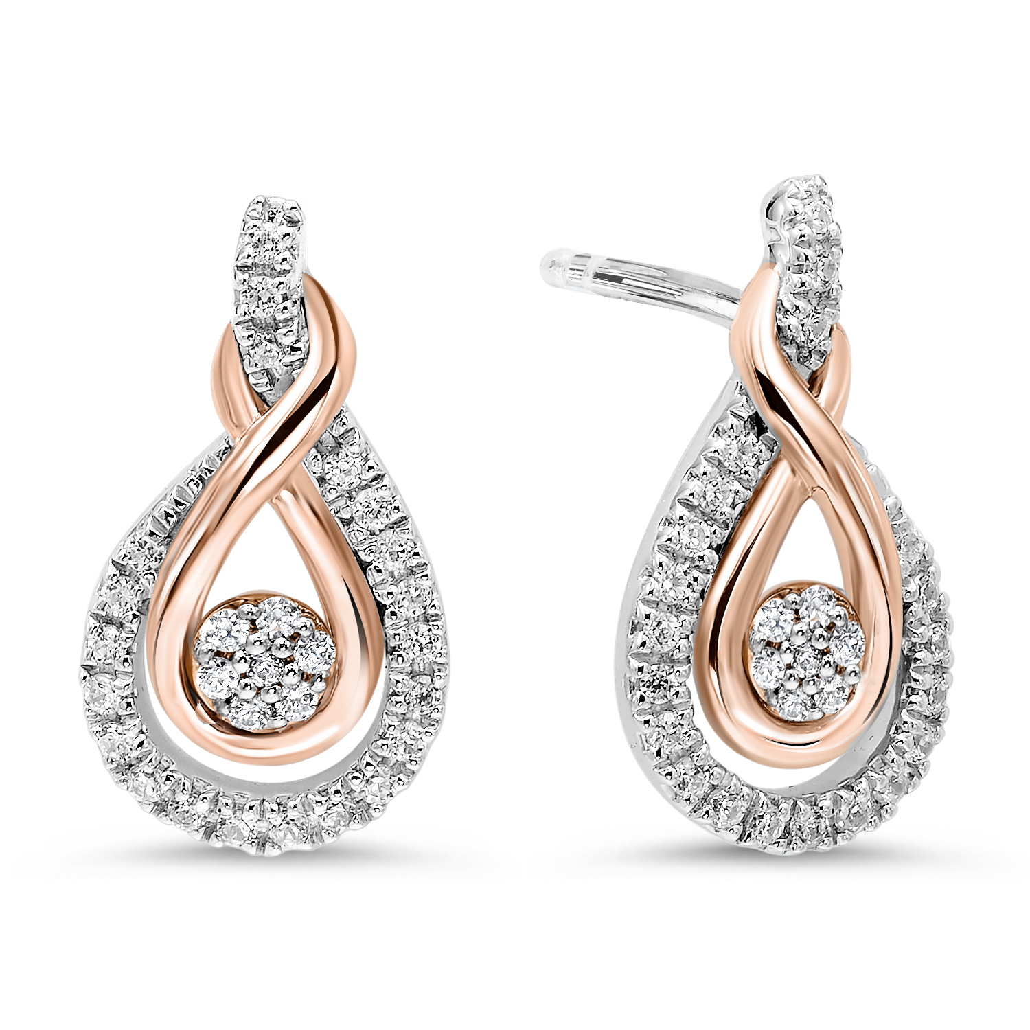 Loves Crossing Rose Gold and Silver Diamond Earrings