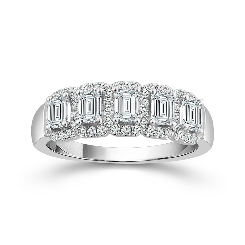 14K White Gold 5 Stone Halo Anniversary Band