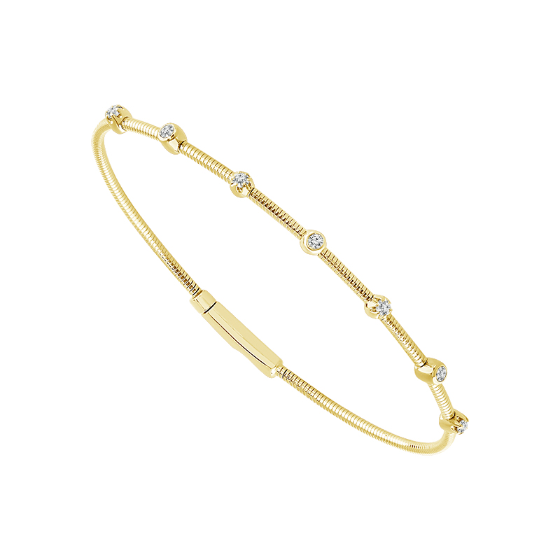 14K Yellow Gold and Titanium Ribbed Finish Flex Bracelet