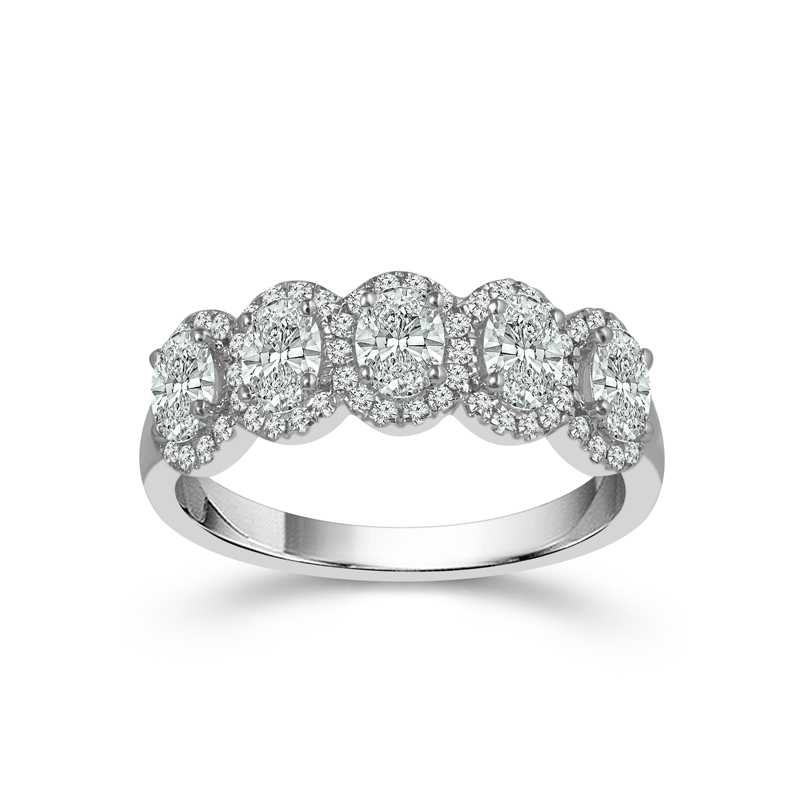 14K White Gold 5 Stone Halo Anniversary Band