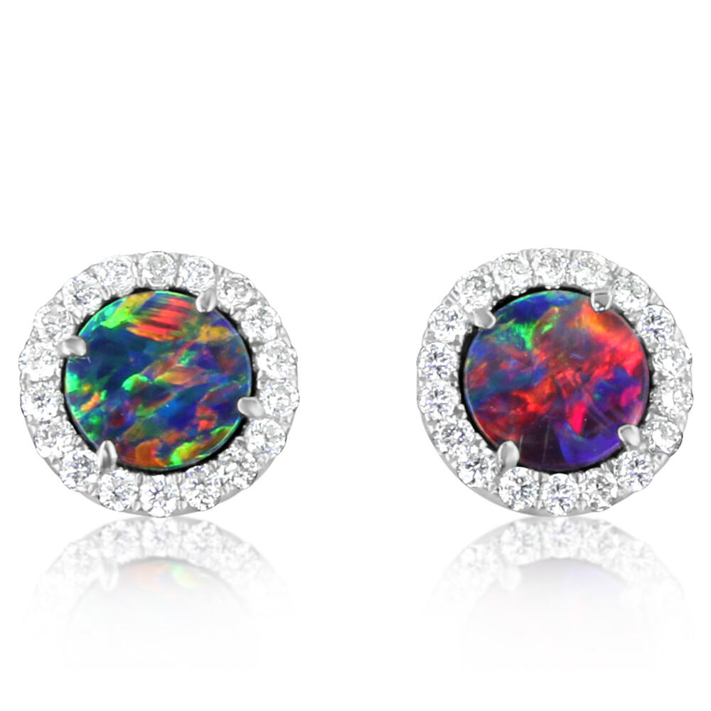 14KW Opal Doublet & Diamond Earrings