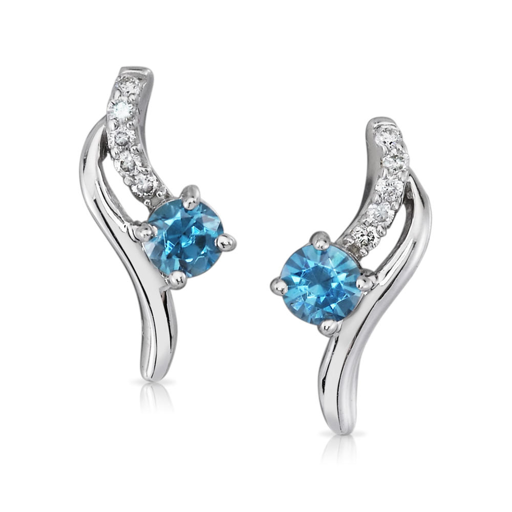 14KW Blue Zircon & Diamond Earrings